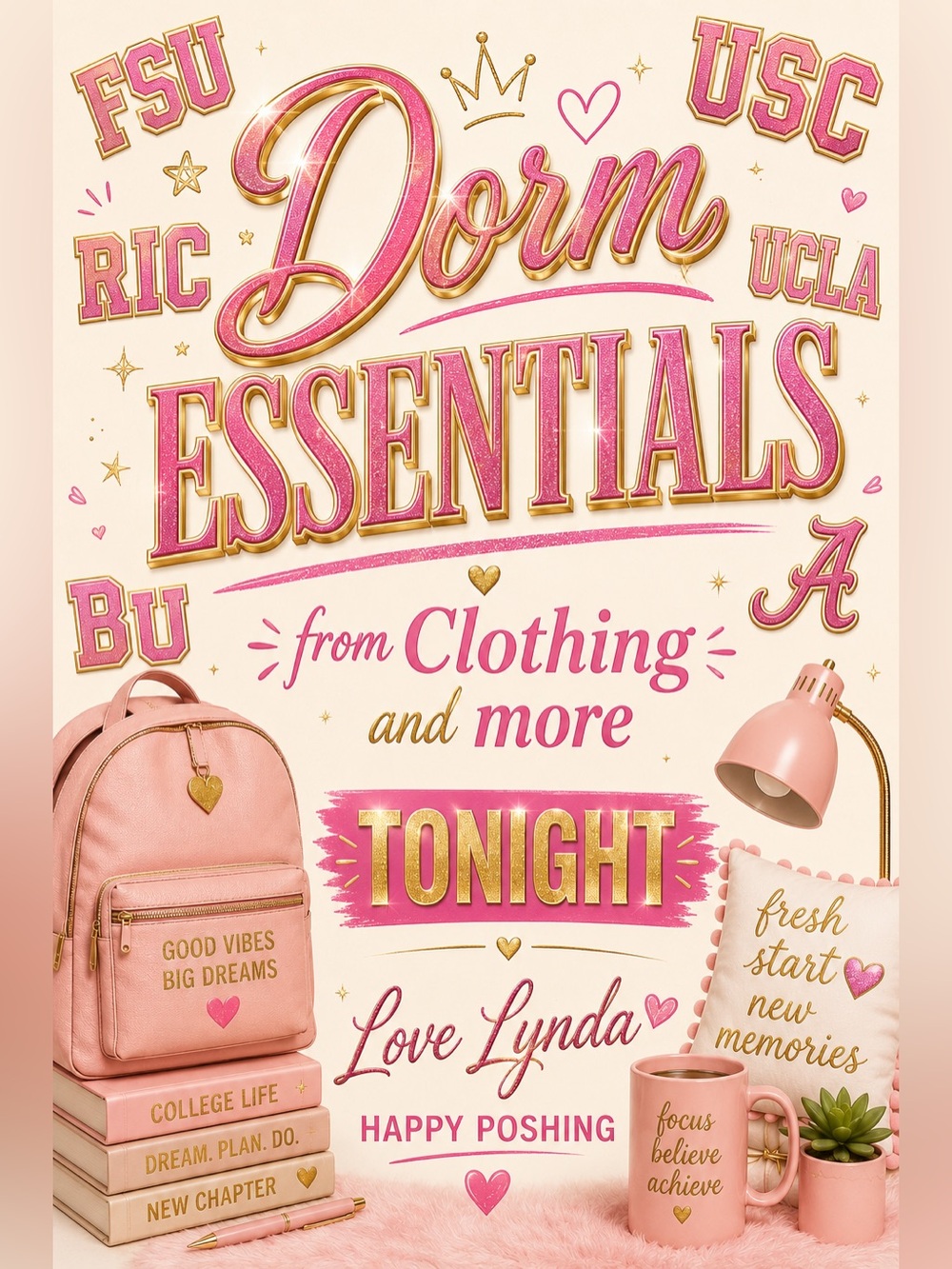 Pink Dorm Essentials Backpack & Accessories Set